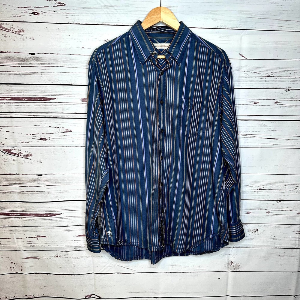 Tommy Bahama Silk Striped Long Sleeve Button Up Shirt